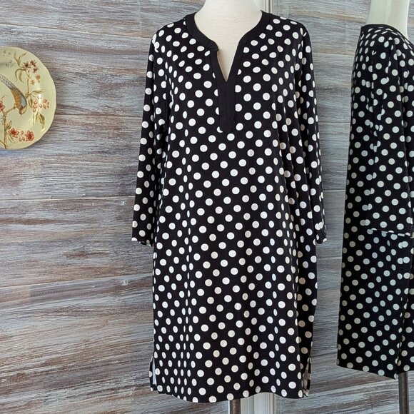 Lands' End Quick Dry Swim Cover-up Dress Black with White Polka Dots L Large - Picture 1 of 13